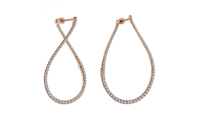 14k Rose Gold Emanuel Diamonds Intricate Diamond Hoop Earrings