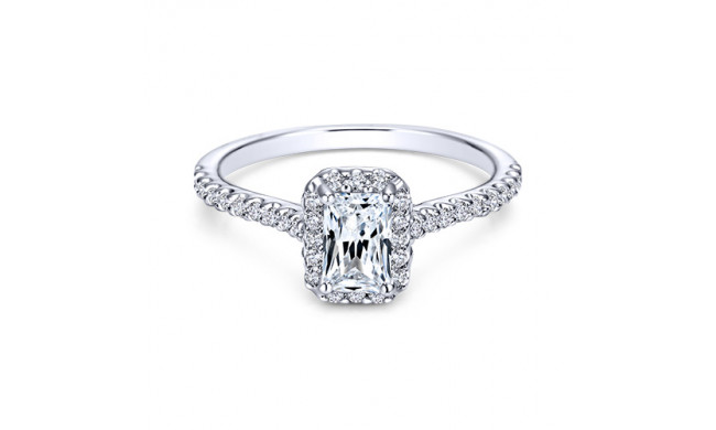 14k White Gold Emerald Cut Halo Engagement Ring