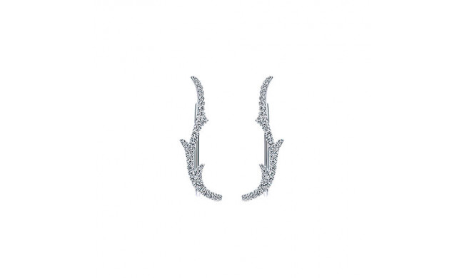 14k White Gold Emanuel Diamonds Nature Inspired Hoop Earrings