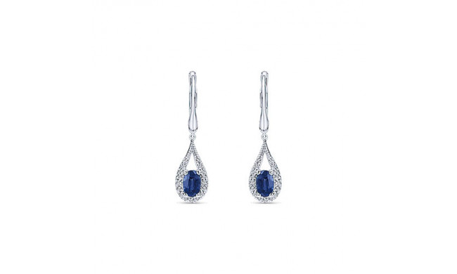 14k White Gold Emanuel Diamonds And Sapphire Drop Earrings