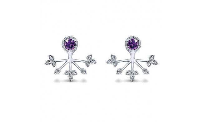 14k White Gold Emanuel Diamonds Amethyst Peek A Boo Earrings