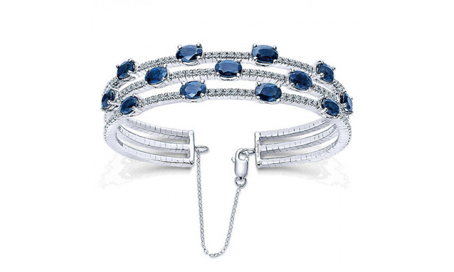 14k White Gold Emanuel Diamonds And Sapphire Bangle Bracelet