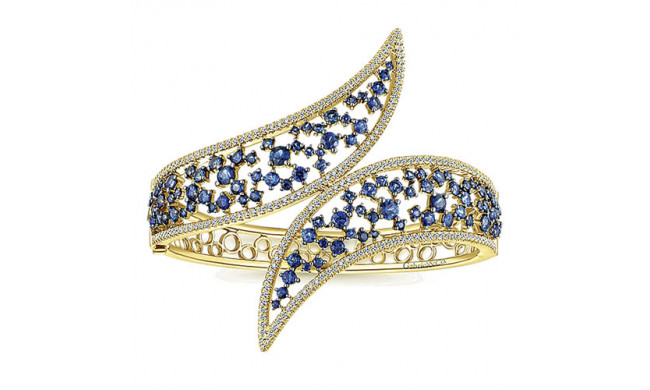 14k Yellow Gold Emanuel Diamonds And Sapphire Bangle Bracelet