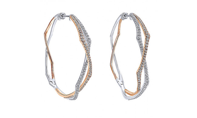 14k White and Rose Gold Emanuel Diamonds Intricate Diamond Hoop Earrings