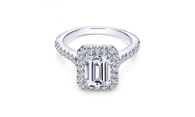14k White Gold Emerald Cut Halo Engagement Ring