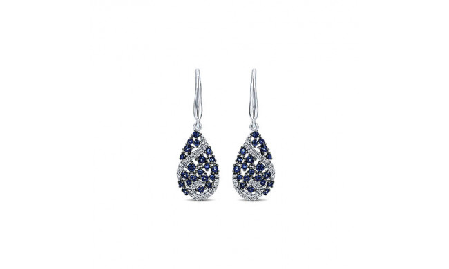 14k White Gold Emanuel Diamonds And Sapphire Drop Earrings