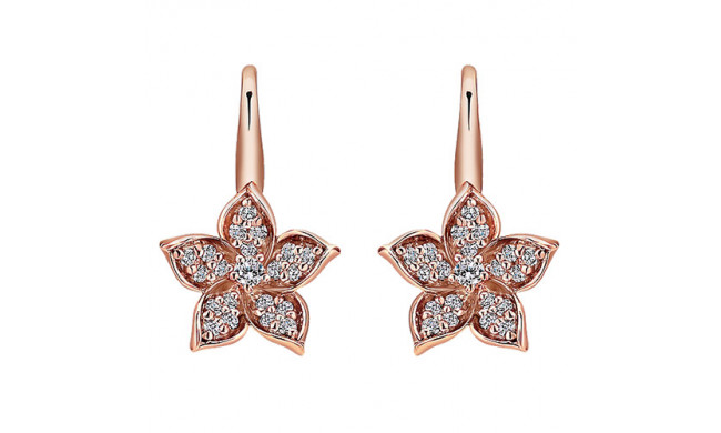 14k Rose Gold  Diamonds Floral Drop Earrings