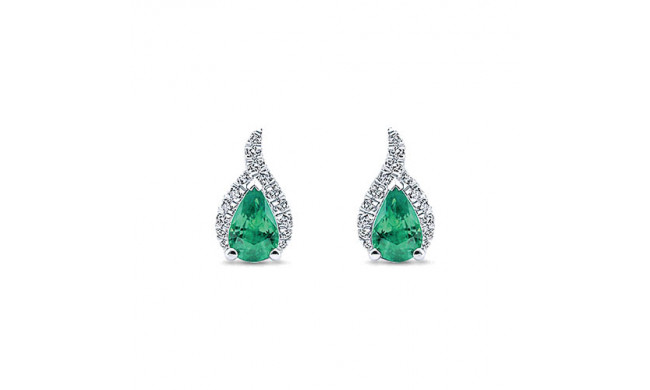 14k White Gold Emanuel Diamonds And Emerald Stud Earrings