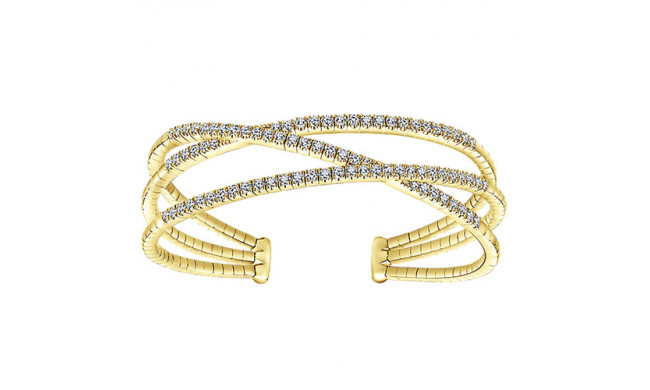 14k Yellow Gold Emanuel Diamonds 3 Row Criss Cross Bangle Bracelet