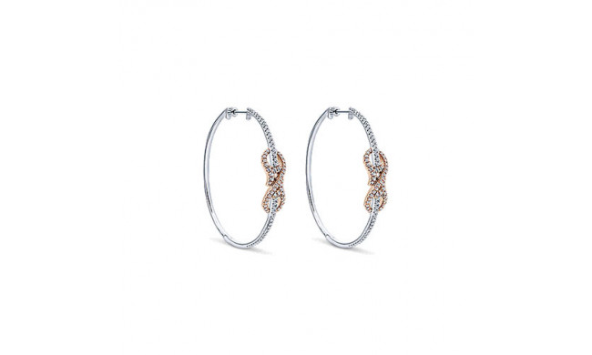 14k White & Rose Gold Emanuel Diamonds Intricate Hoop Earrings