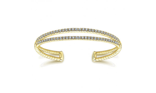 14k Yellow Gold Emanuel Diamonds 2 Row Bangle Bracelet