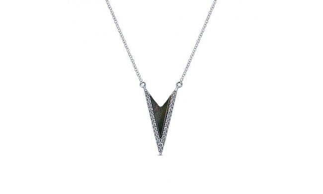 14k White Gold Emanuel Diamonds Black Mother Of Pearl Fashion Necklace
