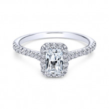 14k White Gold Emerald Cut Halo Engagement Ring