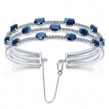 14k White Gold Emanuel Diamonds And Sapphire Bangle Bracelet