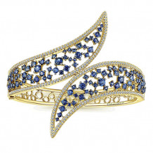 14k Yellow Gold Emanuel Diamonds And Sapphire Bangle Bracelet