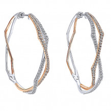 14k White and Rose Gold Emanuel Diamonds Intricate Diamond Hoop Earrings