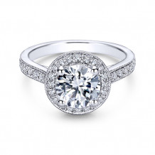 14k White Gold Round Halo Engagement Ring