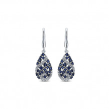 14k White Gold Emanuel Diamonds And Sapphire Drop Earrings