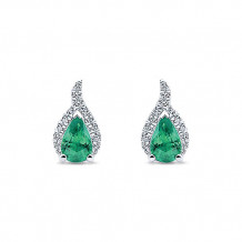 14k White Gold Emanuel Diamonds And Emerald Stud Earrings