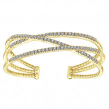 14k Yellow Gold Emanuel Diamonds 3 Row Criss Cross Bangle Bracelet