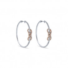 14k White & Rose Gold Emanuel Diamonds Intricate Hoop Earrings