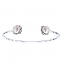 14k White Gold Emanuel Diamonds And Pearl Bangle Bracelet